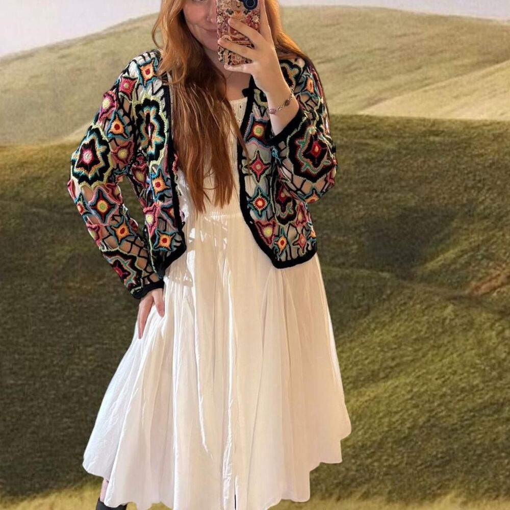 Norm Thompson Y2K Festival Crochet Rainbow Rave Summer Cardigan - Picture 6 of 8